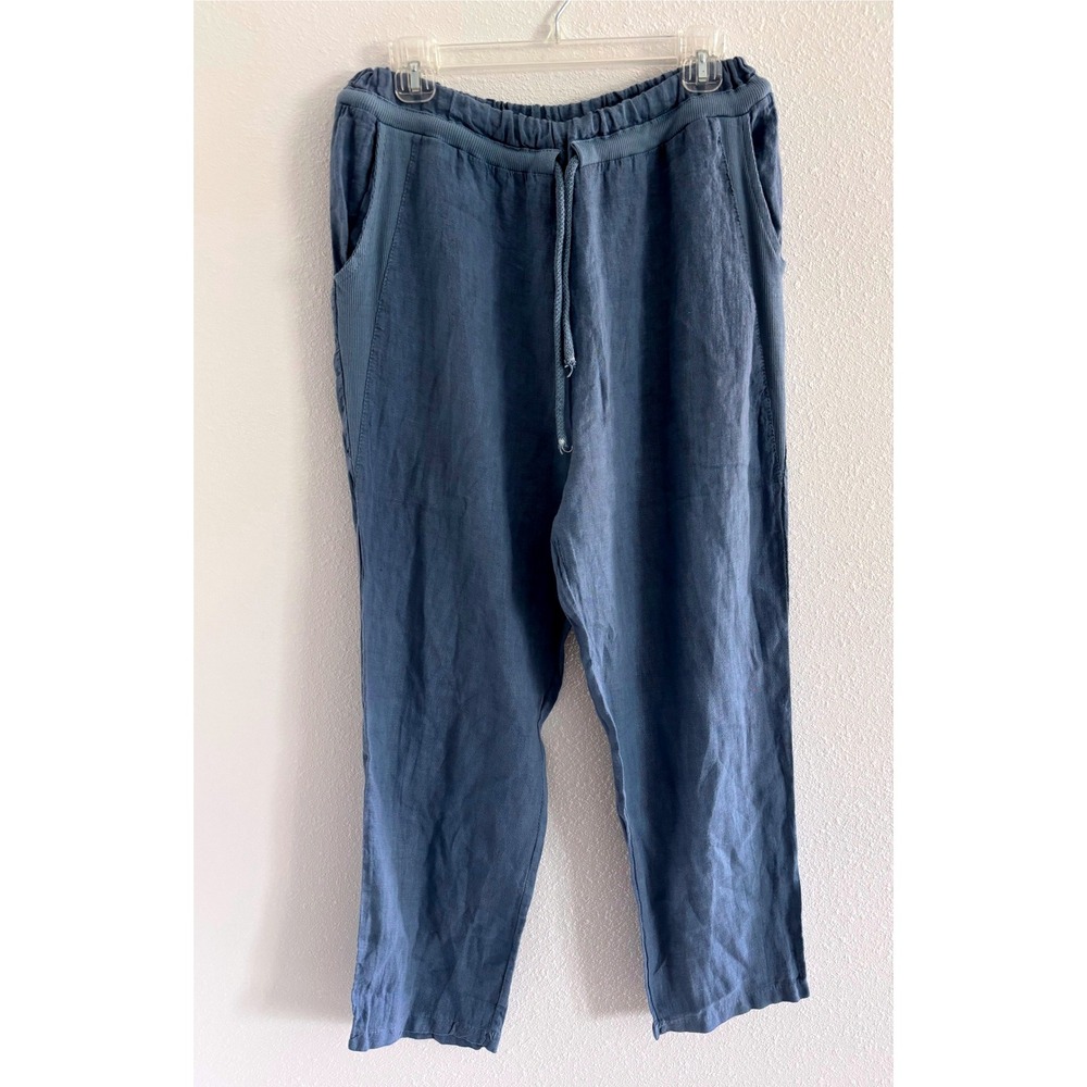 Kaktus Pants Womens Large Blue Linen Italy Lagenlook Boho Coastal Beachy Capsule